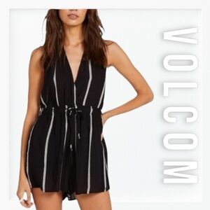 Volcom Coco Black and White Striped Halter Romper sz S